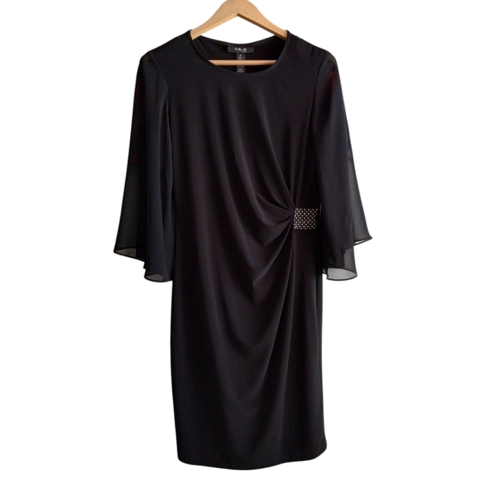 Style&Co Women's Dress Sz 8 Ruched Sheer Flare Sleeves Evening Cocktail Party